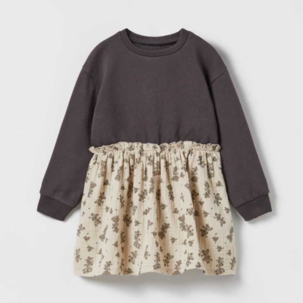 Zara Girls Combination Floral Sweatshirt Dress